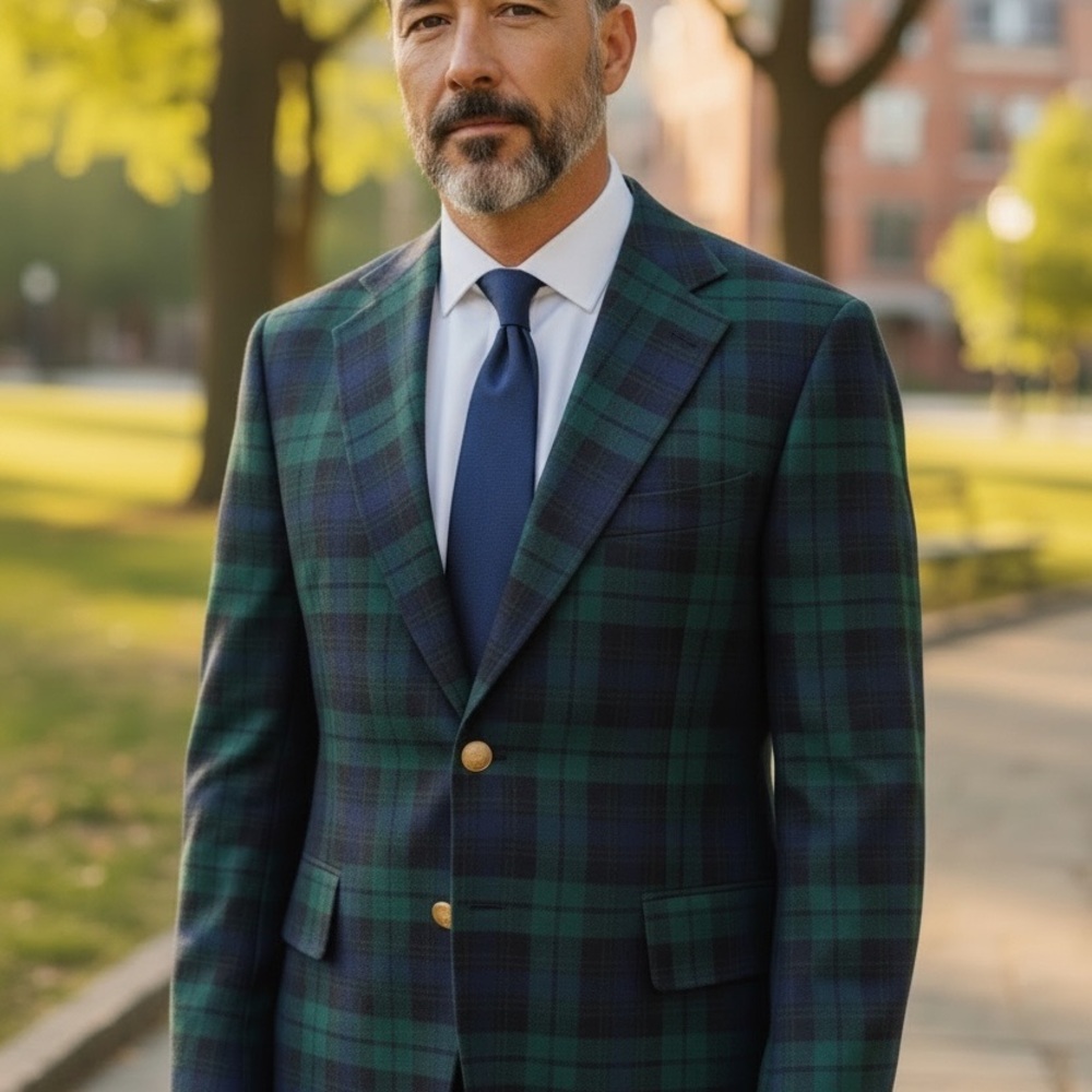 Vintage Downing Street for Arthur Koritz Plaid Blazer Black Watch Tartan Green